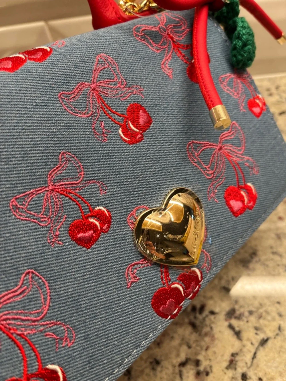 Betsy Johnson Cherry Denim Kitsch Crossbody Bag NWT - Picture 7 of 12